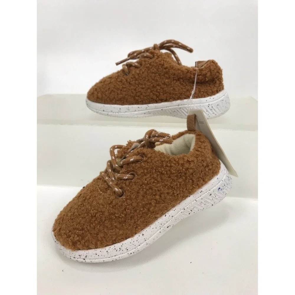 Baby Gap Fuzzy Sneakers Shoes Sherpa Brown Lisa Size 5 18 To‎ 24 Months
